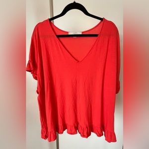 Loft Plus Size Red Short Sleeve Ruffle Hem Top
